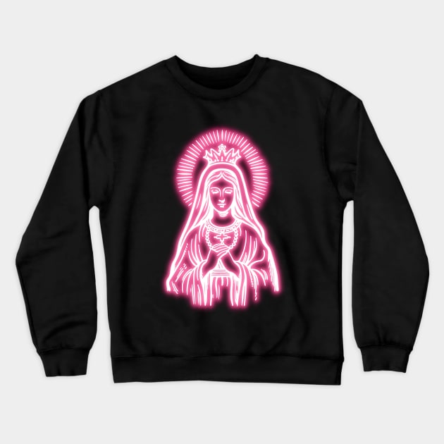 Pink Neon Virgin Mary Crewneck Sweatshirt by la chataigne qui vole ⭐⭐⭐⭐⭐